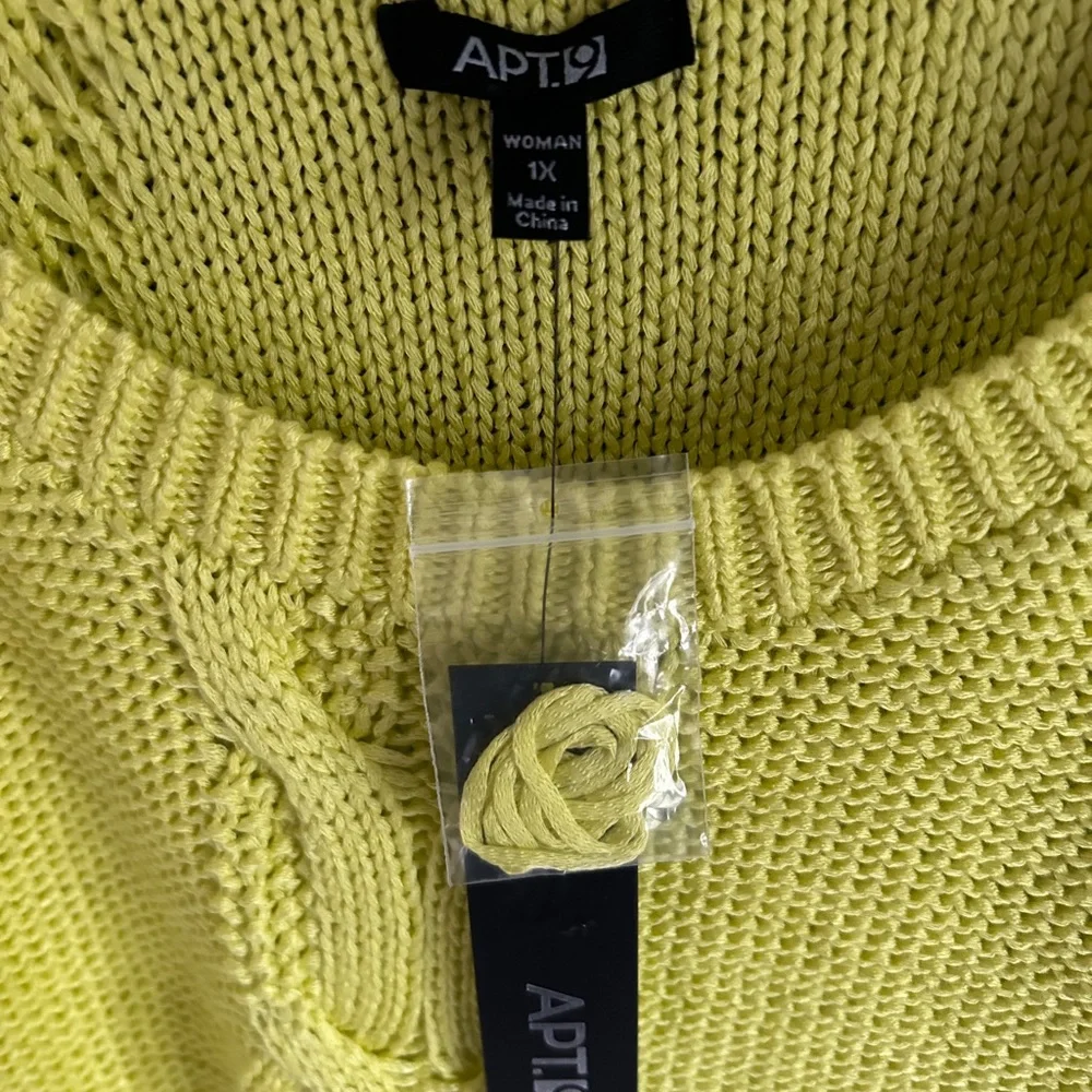 APT 9 bright limeade cable pullover sweater, size 1X, Acrylic (NWT) - Picture 4 of 7
